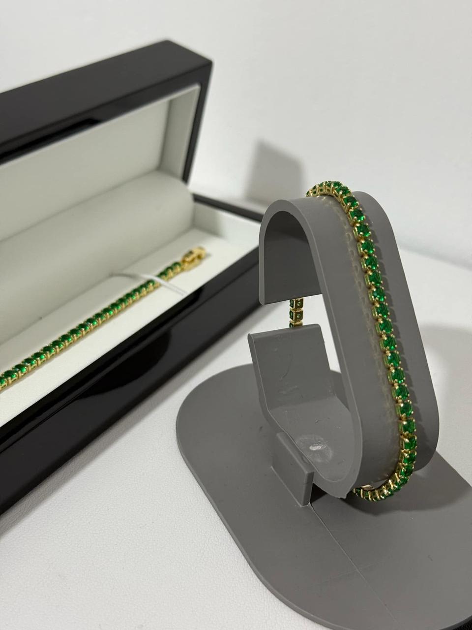 Pulso Tennis Con Zirconia (Oro laminado 14k) VERDE